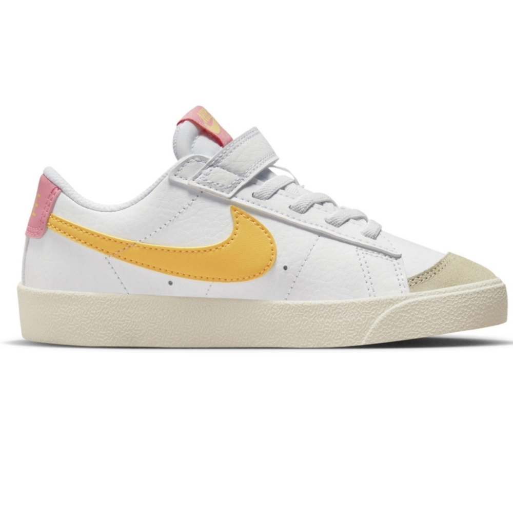 Nike Blazer Low‎ '77 Vintage Sneaker, White,Yellow And Pink, Size 2Y
